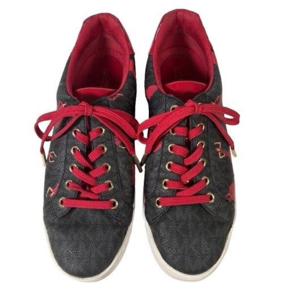 Michael Kors Poppy Lace Up Mini MK Logo Sneakers Shoes Sz 6 M Red Dancing Ladies - Picture 1 of 15